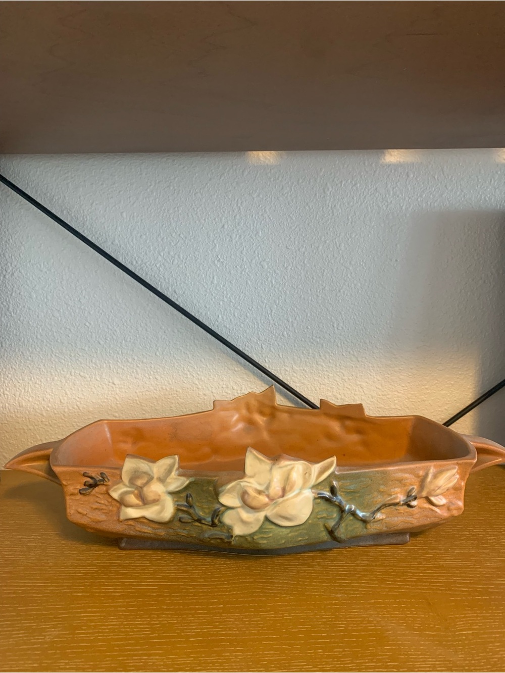 1940s Art Deco ROSEVILLE POTTERY USA Magnolia Handle FloralConsole Bowl see note